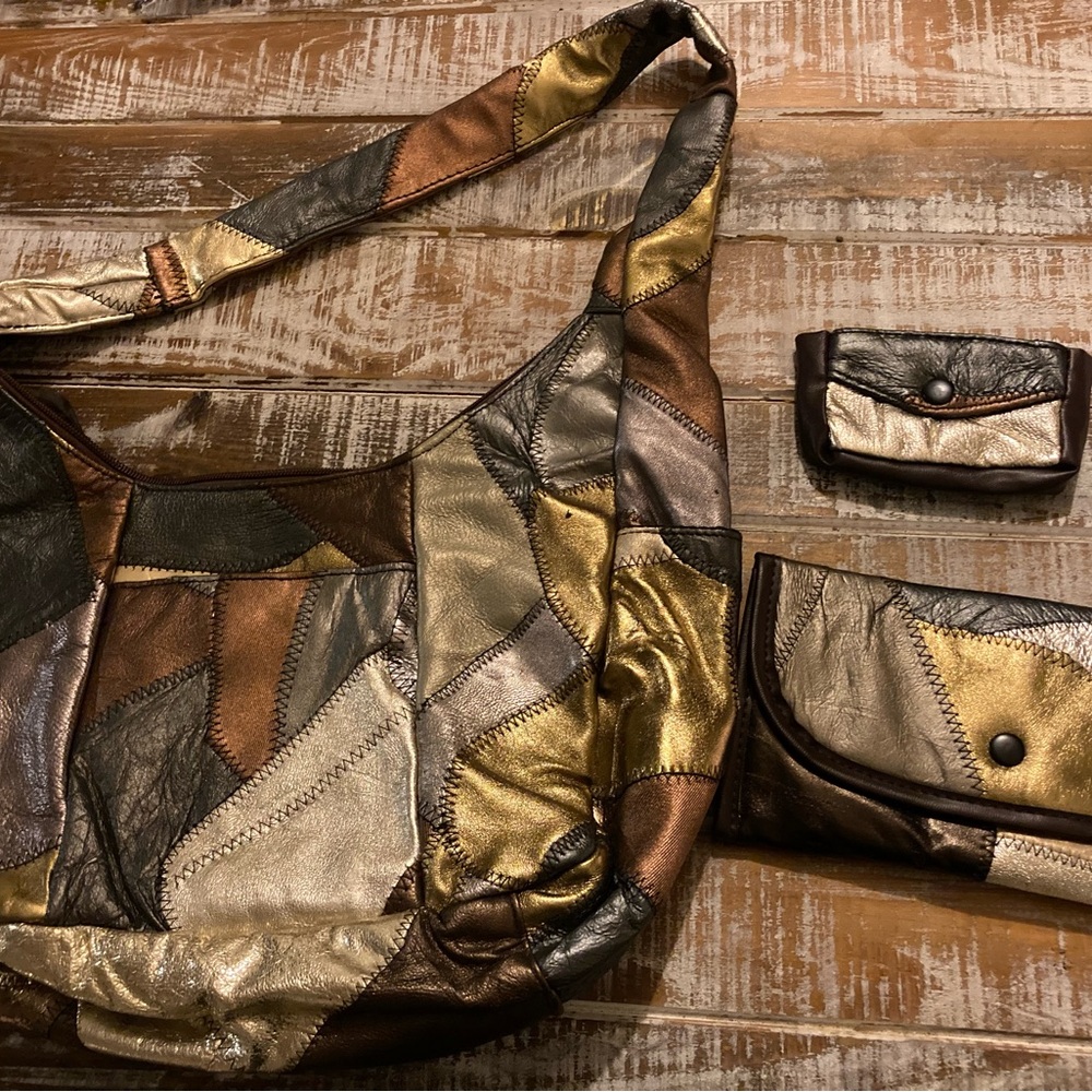 Vintage Patchwork Leather Shoulder Bag Set - image 1